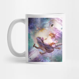 Space Cat Riding Bearded Dragon Lizard Mug